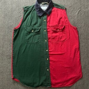 Muted Colorblock Sleeveless Shirt - Green and Red